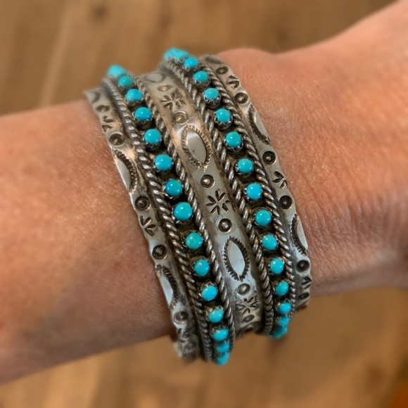 Native American Turquoise and Sterling Silver Cuff Bracelet - Picture 6 of 12